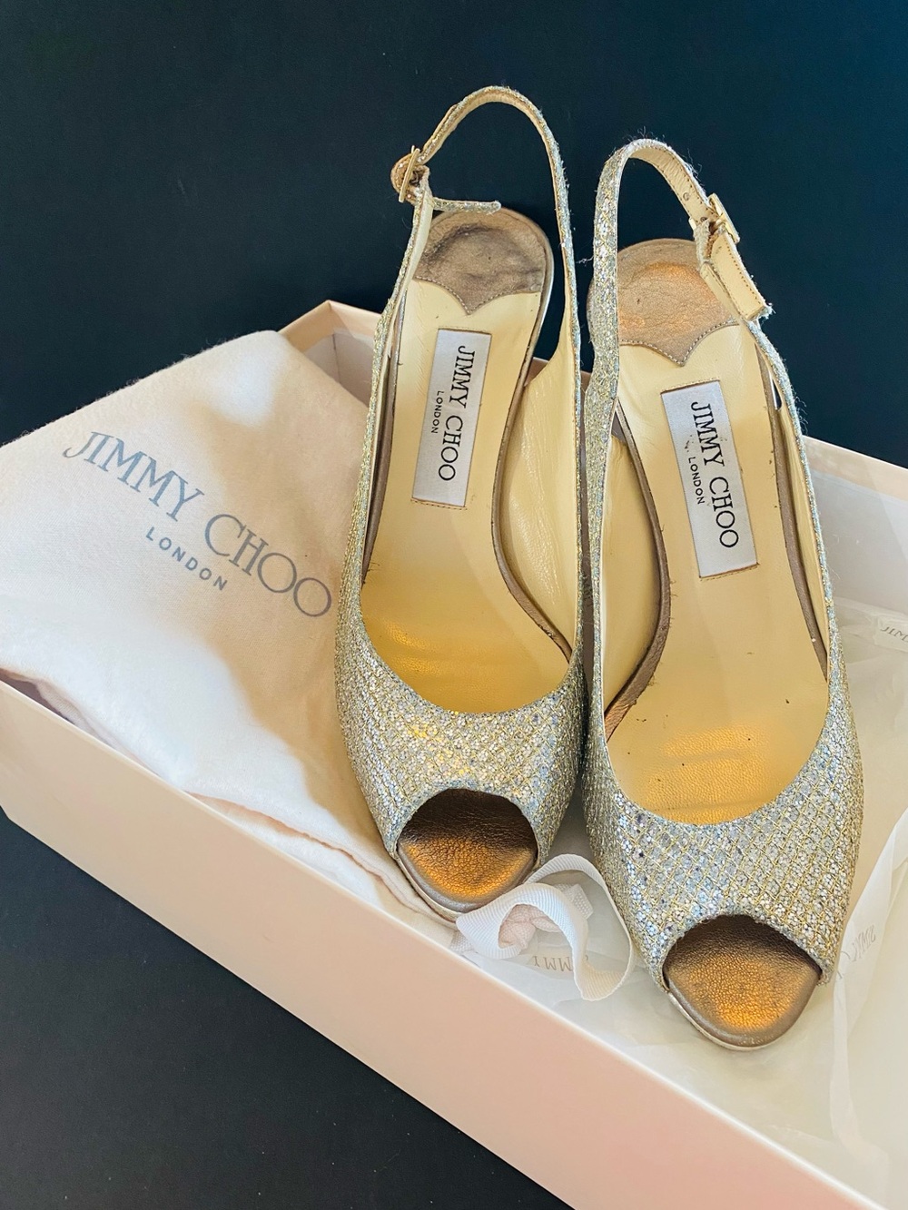 🛍️ Jimmy Choo Authentic Nova Glitter Open-Toe Slingback Heels